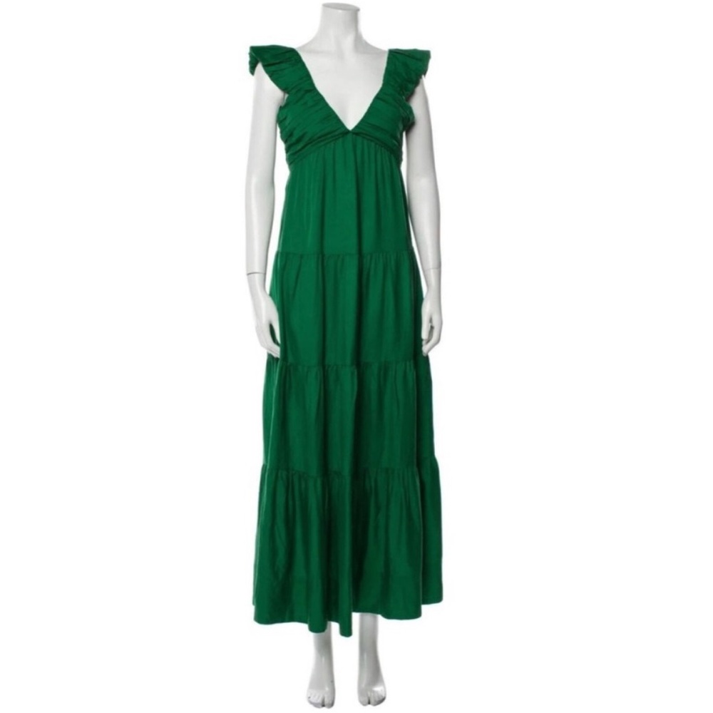 Jason Wu Maxi Tiered Linen Blend Low V Neck Designer Dress Size M